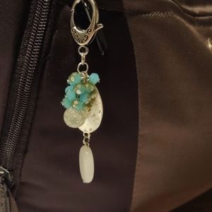 Boho Hammered metal & quart purse charm, zipper  pull, keychain